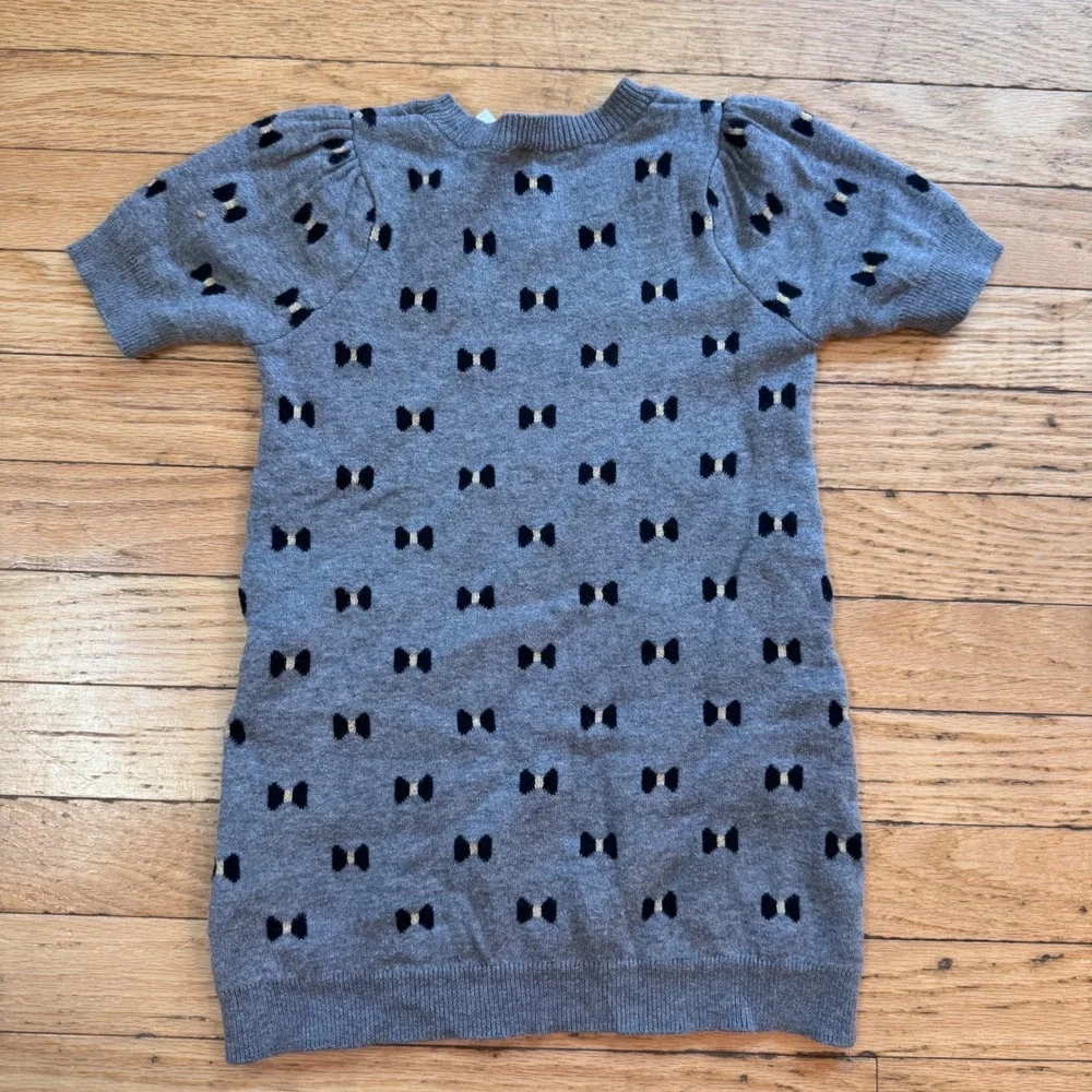 Carters Toddler Girls 4T Gray Bow Print Short Sleeve Sweater Dress Metallic Gold